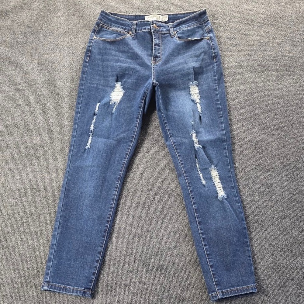 Celebrity Ace Womens Distressed Skinny Jeans Medium Wash Blue Size 11/12‎ Ripped
